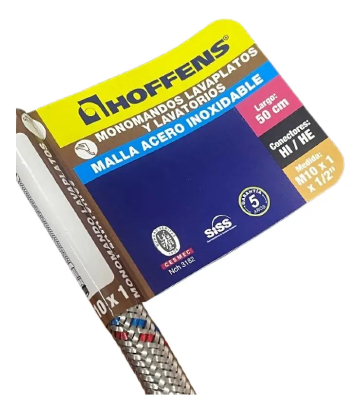 Flexible monomando Hi-He M10x1/2" 50cm malla acero inox. - HOFFENS