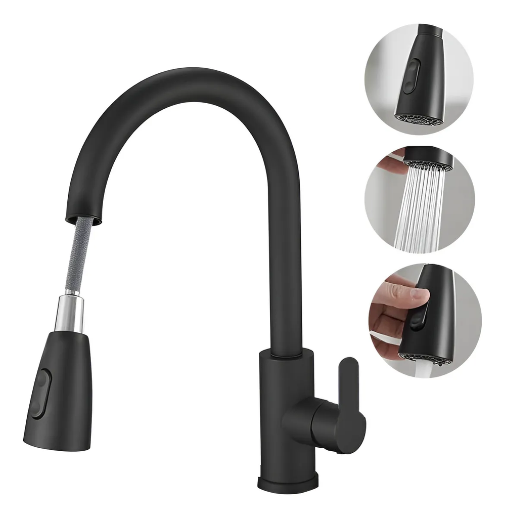 Llave extensible monomando para lavaplatos NEGRO - FERRETOOLS