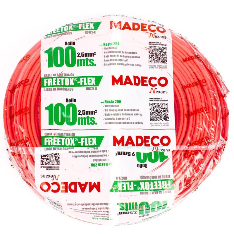 CABLE EVA 2.5mm H07Z1-K ROLLO ROJO 100 MTS