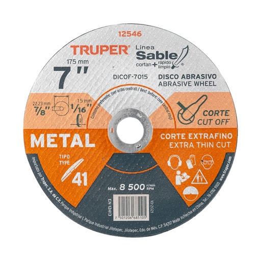 Disco corte metal 7"x1.5mm - TRUPER