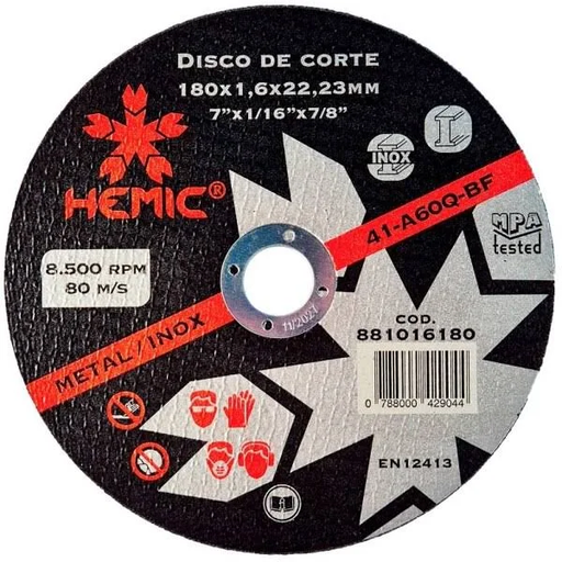 [PA106308] Disco de corte metal 9" 230x1.9x22.23mm - HEMIC