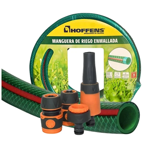 [MAEX1181] Set manguera + accesorios enmallada verde/roja 1/2" 15MT  - HOFFENS