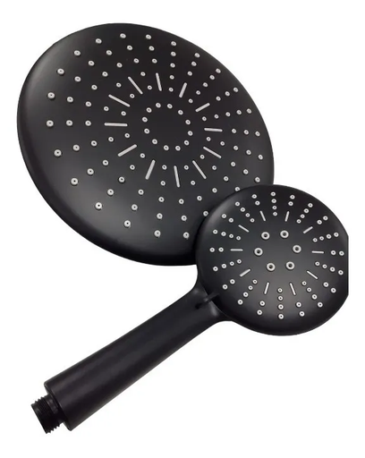 [ESMA0449] Set plato telefono ducha redondo NEGRO 2pcs - FERRETOOLS