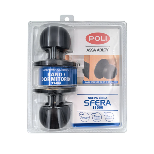 [ANVE6098] Cerradura cilindrica sfera NEGRO 11404 baño/dormitorio - POLI